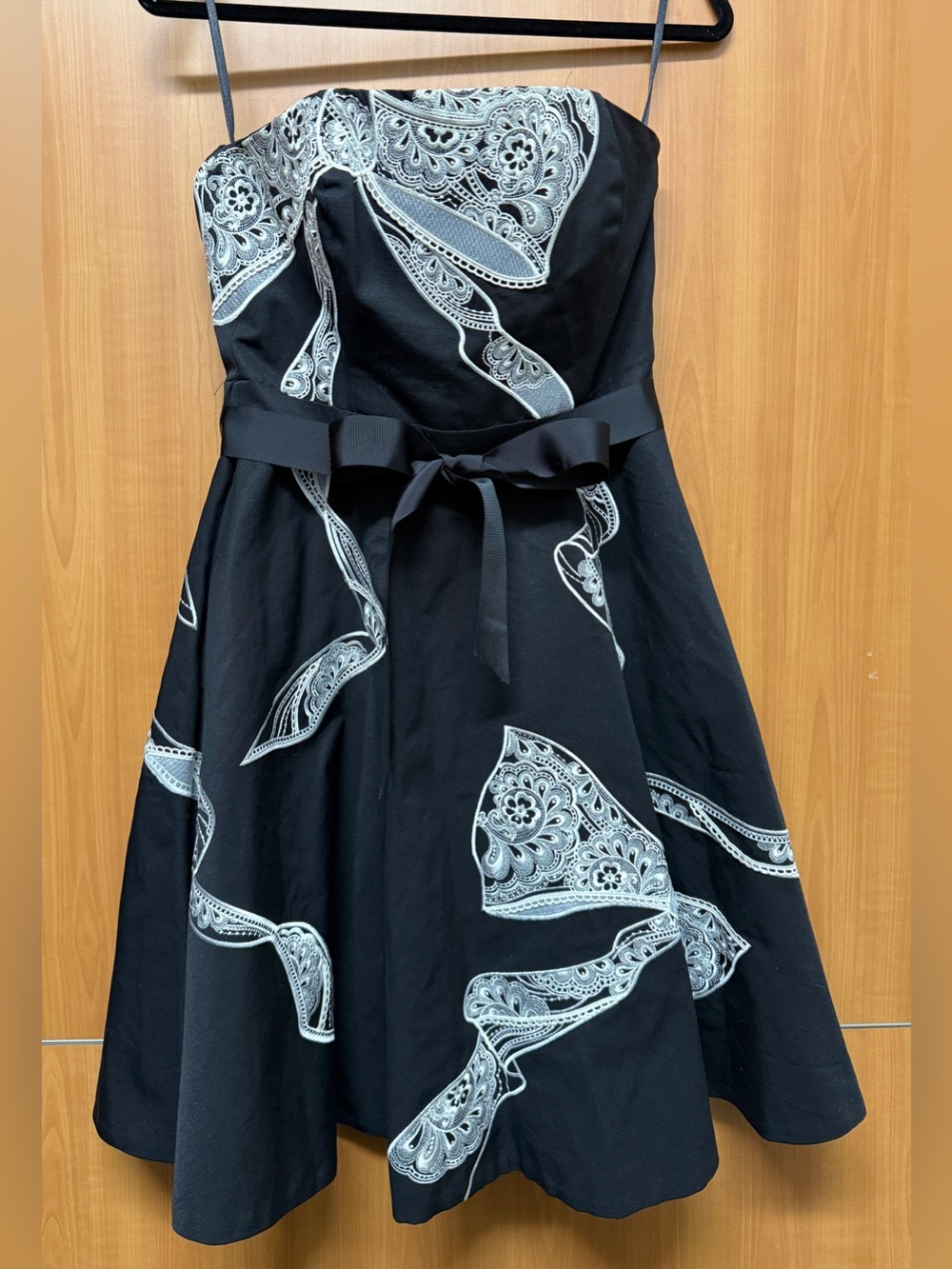 White House Black Market Black White Paisley Strapless Dress Size 8